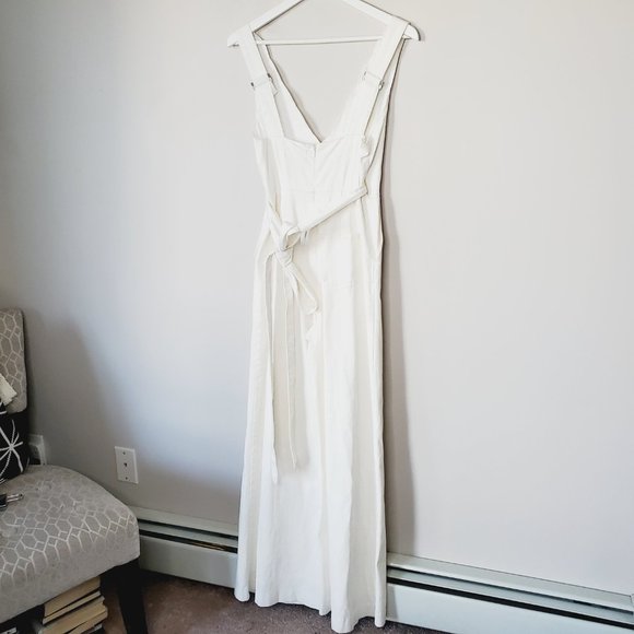 Anthropologie Jumpsuit Chino Wide Leg Tie Waist Modern Scalloped Cream 2 - Picture 7 of 14